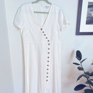 Linen-Blend Button Wrap Midi Dress Size 12